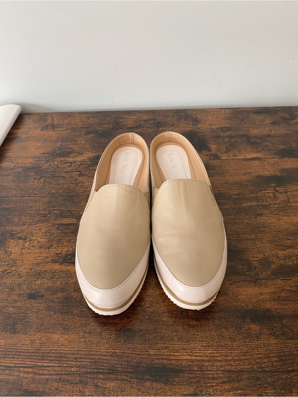 Ron White Two-Tone Beige and Cream Slip-On Platform Mules